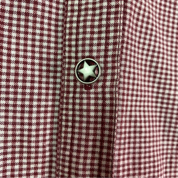 Vintage Wrangler Blues Red White Check Plaid Star Button Up Long Sleeve Shirt Sm - Picture 2 of 7